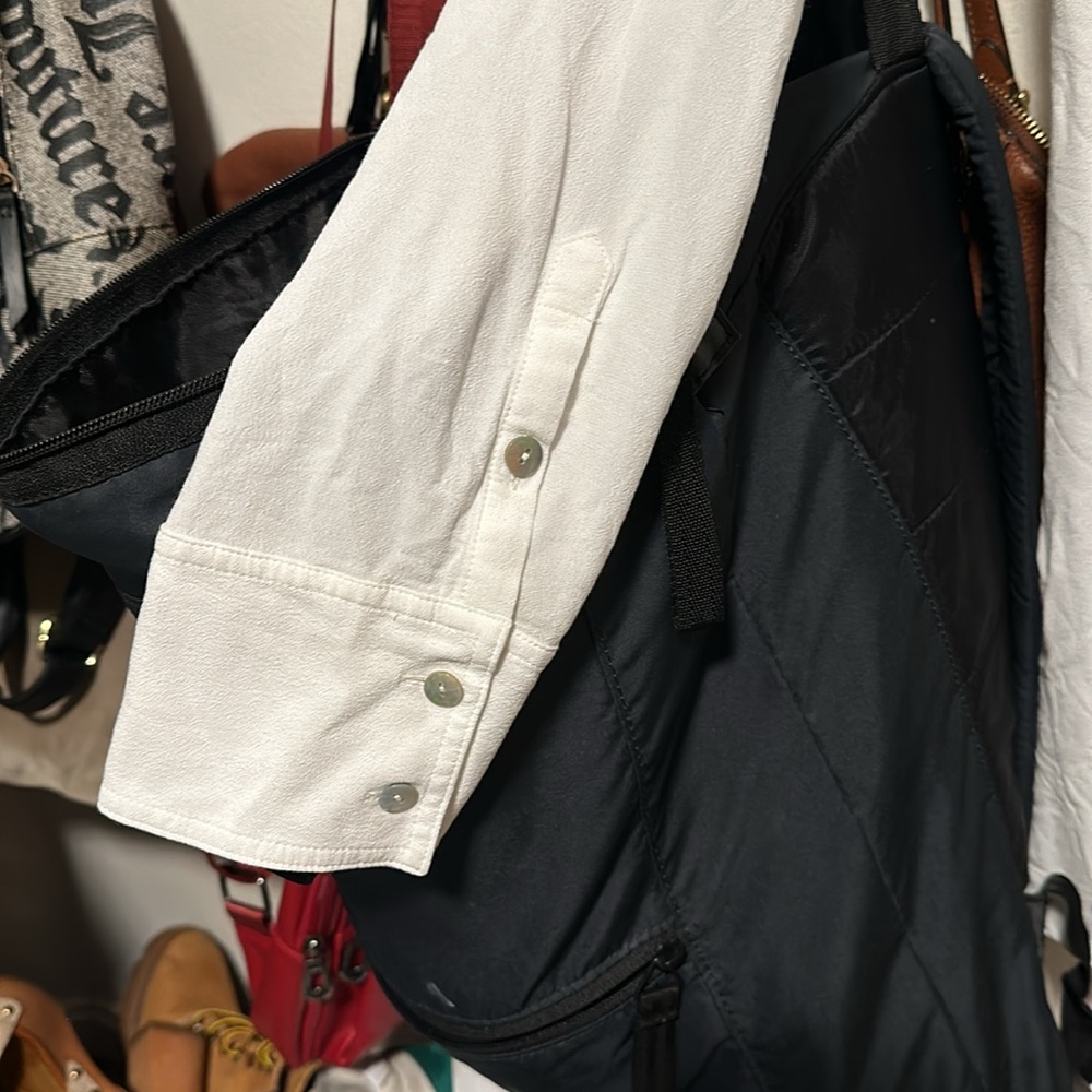FREE PEOPLE white button down front side bottom slits dress rayon large - Picture 8 of 10